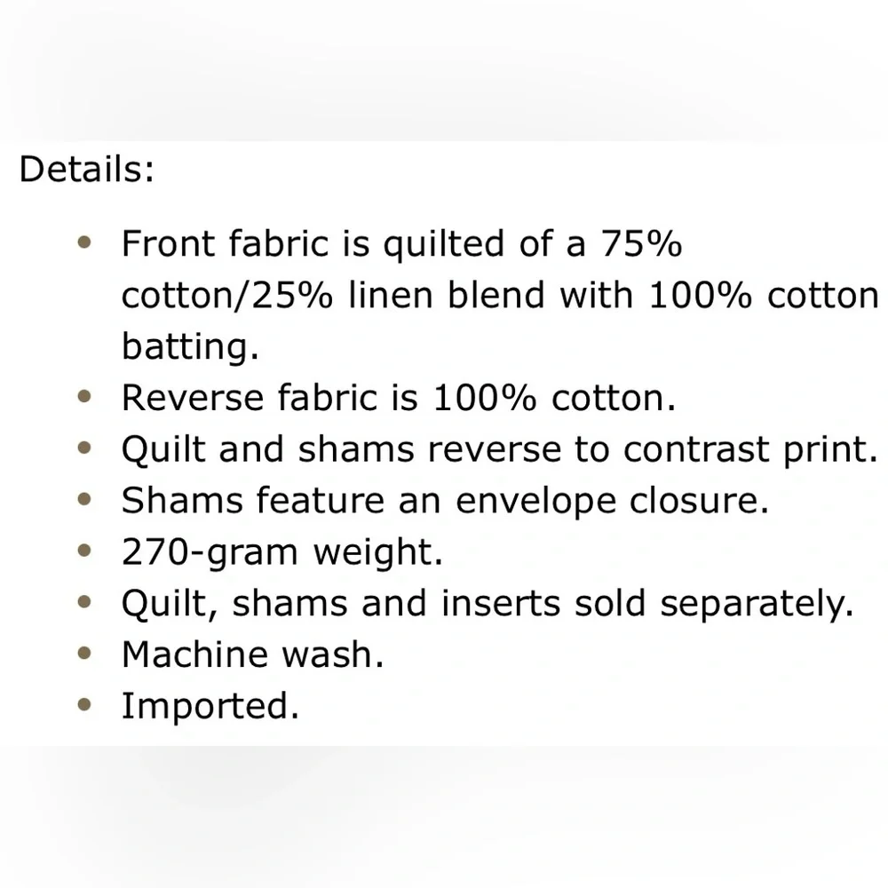 Pottery Barn Adelise Reversible Cotton Linen Floral Quilt Queen